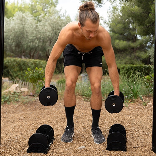 Démonstration 05 : buterfly inversé avec haltères réglables FITNESSSTORM par Marian, pour renforcer les bras à domicile.