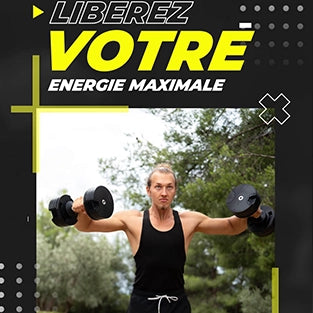 Haltères réglables Fitnesstorm, "Libérez votre énergie maximale". 
Visuel mettant en avant la force et la progression.