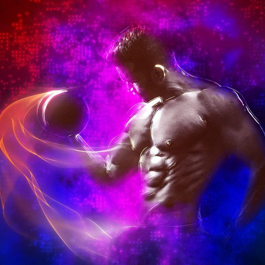 Homme musclé réalisant un curl biceps avec une haltère réglable FitnesStorm, mettant en avant la robustesse et la durabilité du matériel conçu pour résister à un usage intensif grâce à des matériaux haut de gamme.